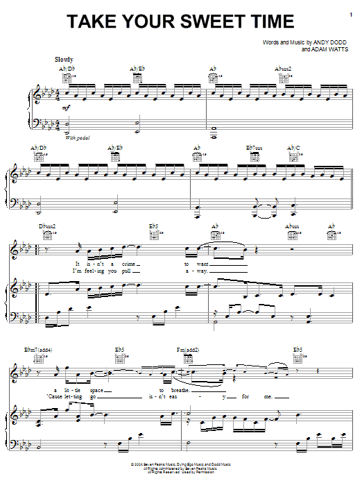 Jesse McCartney Take Your Sweet Time Sheet Music Notes & Chords for Piano, Vocal & Guitar (Right-Hand Melody) - Download or Print PDF