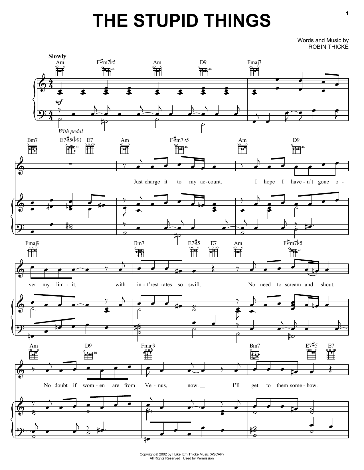 Jesse McCartney The Stupid Things Sheet Music Notes & Chords for Piano, Vocal & Guitar (Right-Hand Melody) - Download or Print PDF