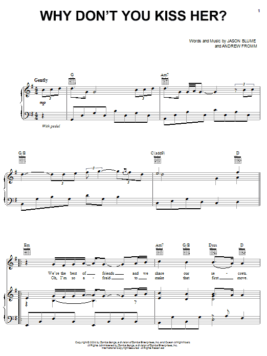 Jesse McCartney Why Don't You Kiss Her? Sheet Music Notes & Chords for Piano, Vocal & Guitar (Right-Hand Melody) - Download or Print PDF