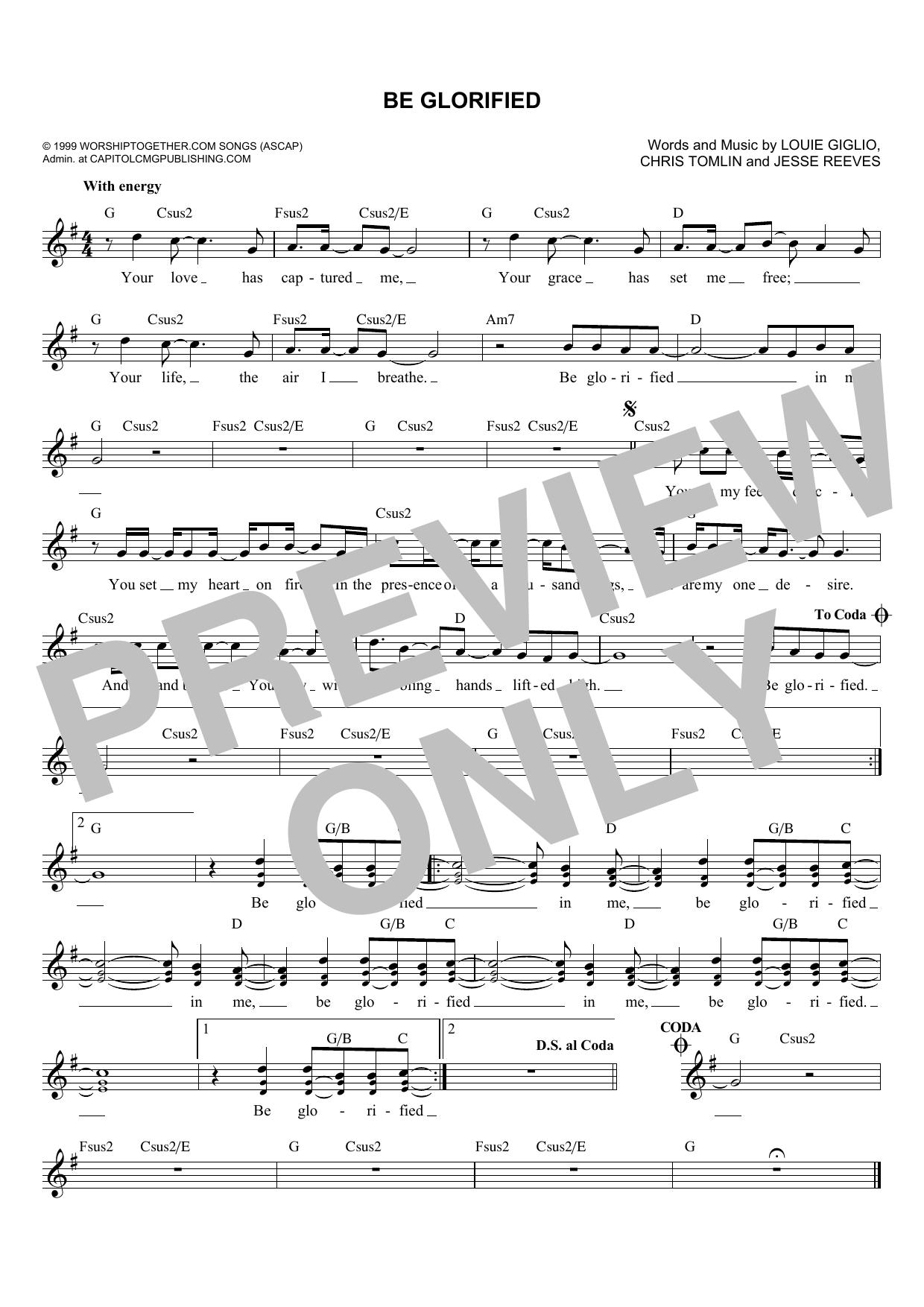 Jesse Reeves Be Glorified Sheet Music Notes & Chords for Melody Line, Lyrics & Chords - Download or Print PDF
