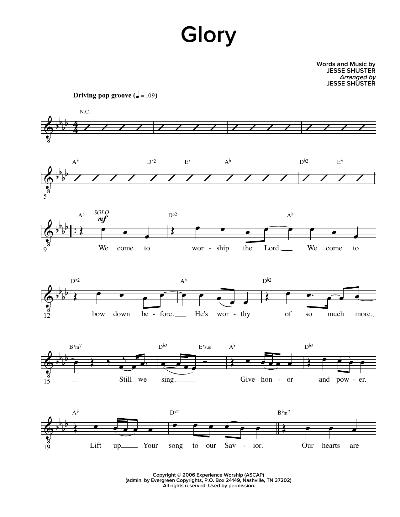 Jesse Shuster Glory Sheet Music Notes & Chords for Guitar Chords/Lyrics - Download or Print PDF