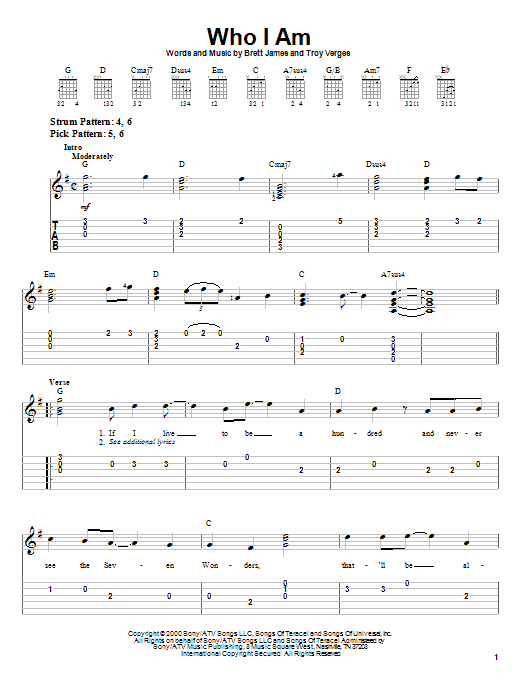 Jessica Andrews Who I Am Sheet Music Notes & Chords for Easy Guitar Tab - Download or Print PDF