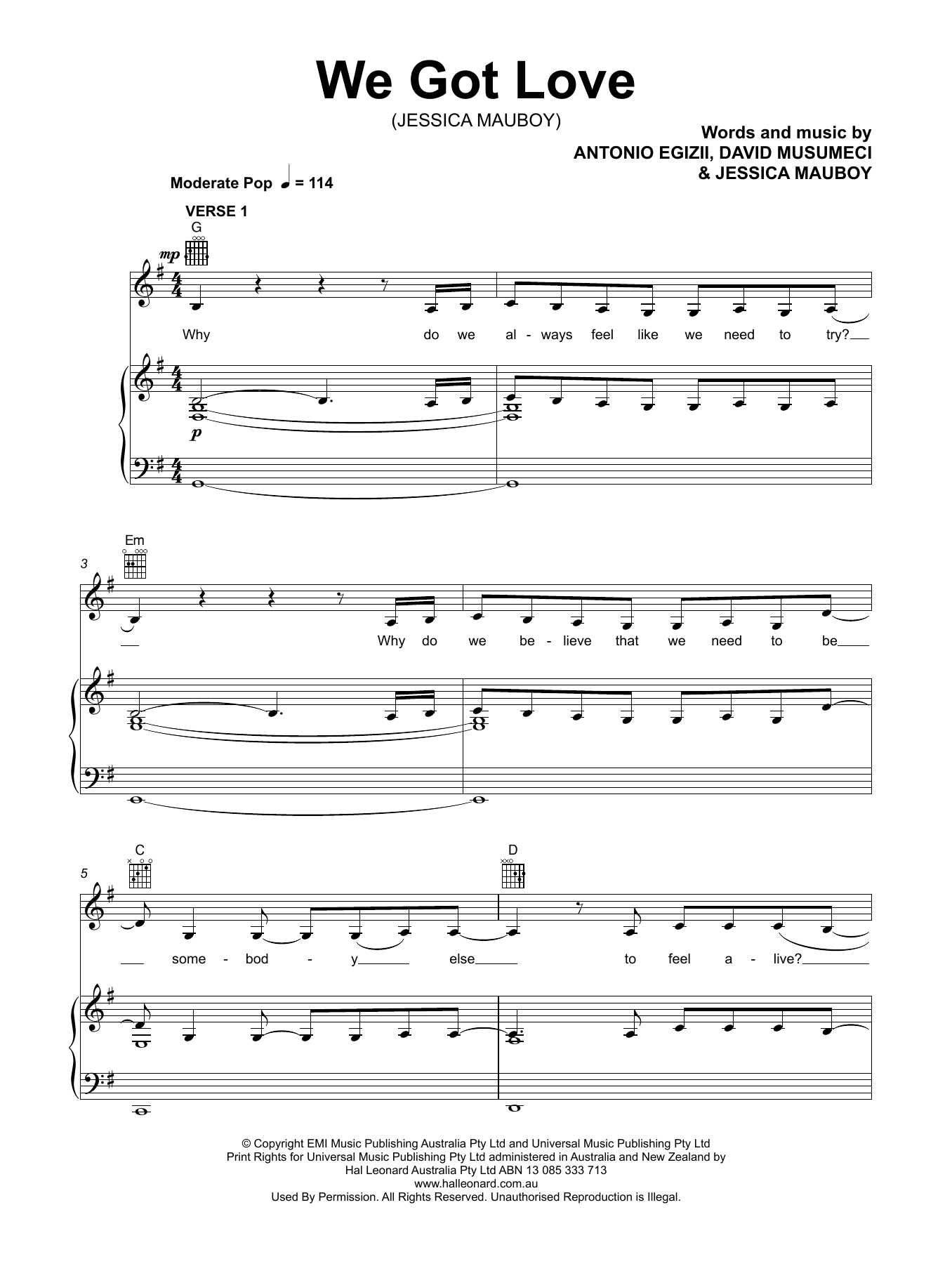 Jessica Mauboy We Got Love Sheet Music Notes & Chords for Piano, Vocal & Guitar (Right-Hand Melody) - Download or Print PDF Jessica Mauboy We Got Love Sheet Music Notes & Chords for Piano, Vocal & Guitar (Right-Hand Melody) - Download or Print PDF