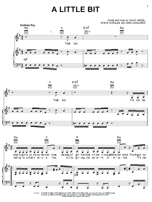 Jessica Simpson A Little Bit Sheet Music Notes & Chords for Piano, Vocal & Guitar (Right-Hand Melody) - Download or Print PDF