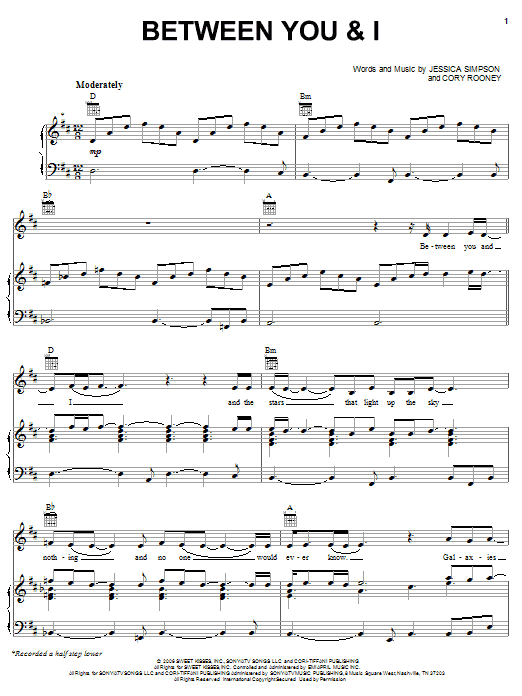 Jessica Simpson Between You And I Sheet Music Notes & Chords for Piano, Vocal & Guitar (Right-Hand Melody) - Download or Print PDF