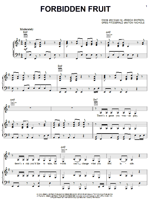 Jessica Simpson Forbidden Fruit Sheet Music Notes & Chords for Piano, Vocal & Guitar (Right-Hand Melody) - Download or Print PDF