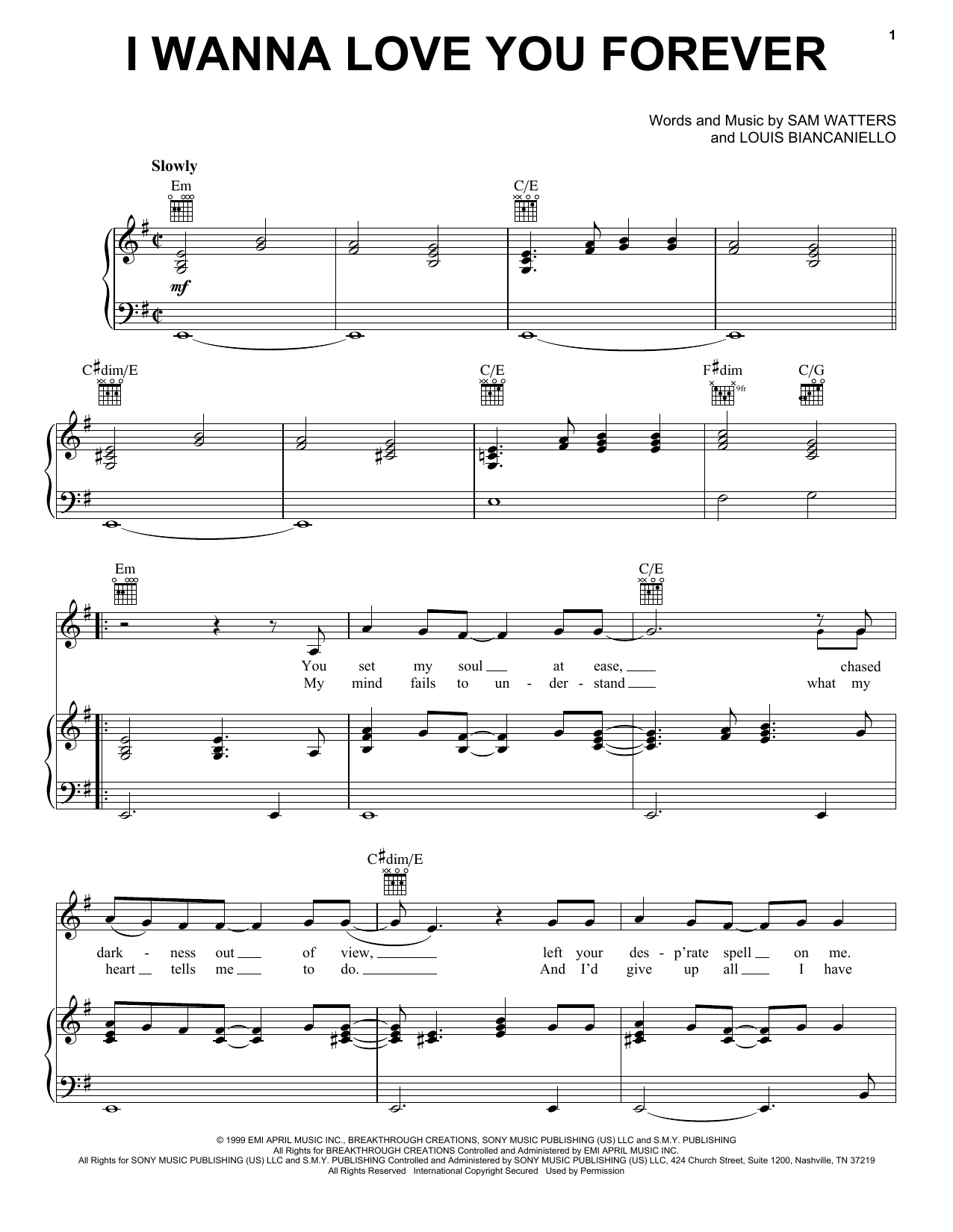 Jessica Simpson I Wanna Love You Forever Sheet Music Notes & Chords for Piano, Vocal & Guitar Chords (Right-Hand Melody) - Download or Print PDF