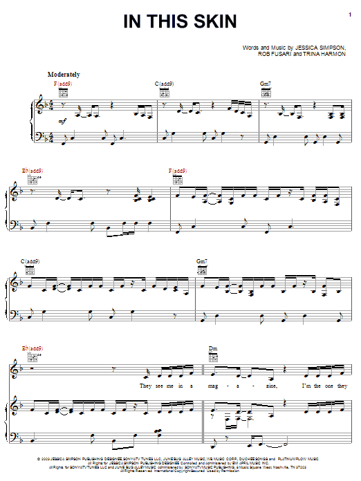 Jessica Simpson In This Skin Sheet Music Notes & Chords for Piano, Vocal & Guitar (Right-Hand Melody) - Download or Print PDF Jessica Simpson In This Skin Sheet Music Notes & Chords for Piano, Vocal & Guitar (Right-Hand Melody) - Download or Print PDF