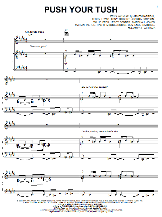 Jessica Simpson Push Your Tush Sheet Music Notes & Chords for Piano, Vocal & Guitar (Right-Hand Melody) - Download or Print PDF