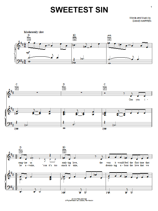 Jessica Simpson Sweetest Sin Sheet Music Notes & Chords for Piano, Vocal & Guitar (Right-Hand Melody) - Download or Print PDF
