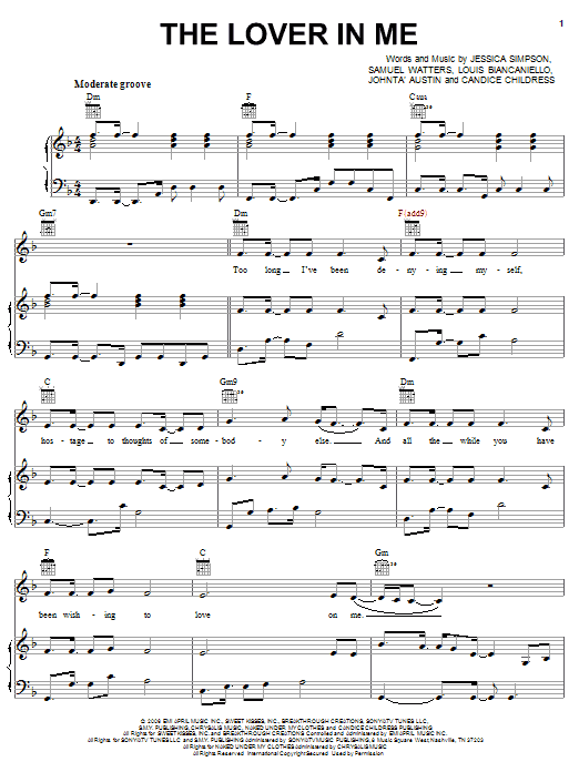 Jessica Simpson The Lover In Me Sheet Music Notes & Chords for Piano, Vocal & Guitar (Right-Hand Melody) - Download or Print PDF