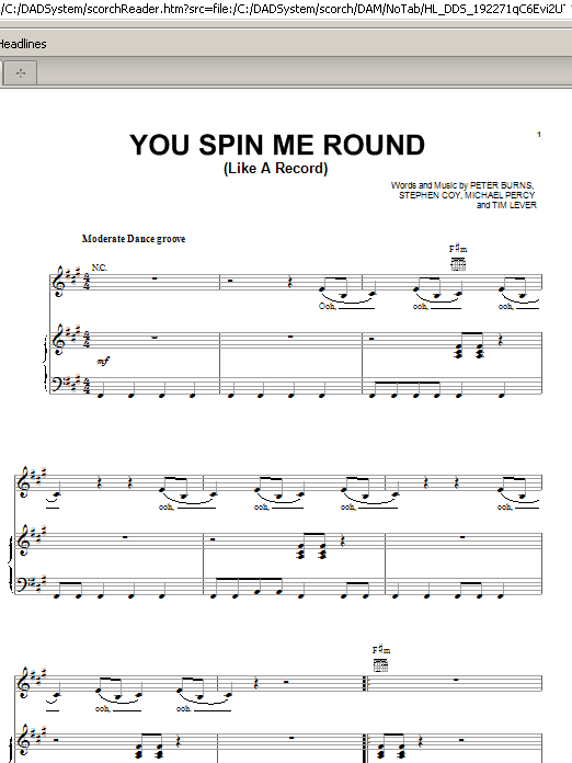 Jessica Simpson You Spin Me Round (Like A Record) Sheet Music Notes & Chords for Piano, Vocal & Guitar (Right-Hand Melody) - Download or Print PDF