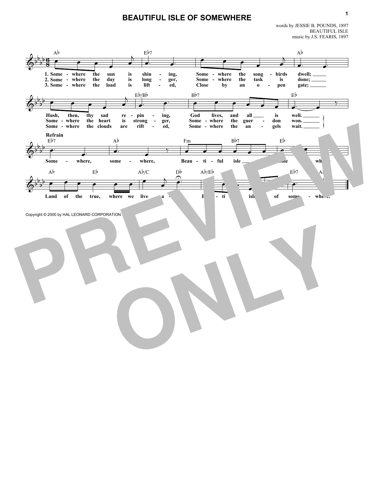 Jessie B. Pounds Beautiful Isle Of Somewhere Sheet Music Notes & Chords for Melody Line, Lyrics & Chords - Download or Print PDF