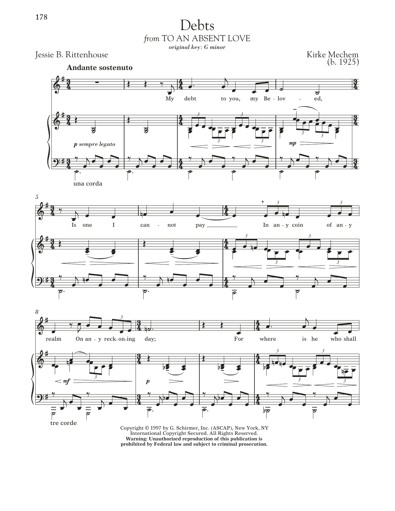 Jessie B. Rittenhouse Debts Sheet Music Notes & Chords for Piano & Vocal - Download or Print PDF