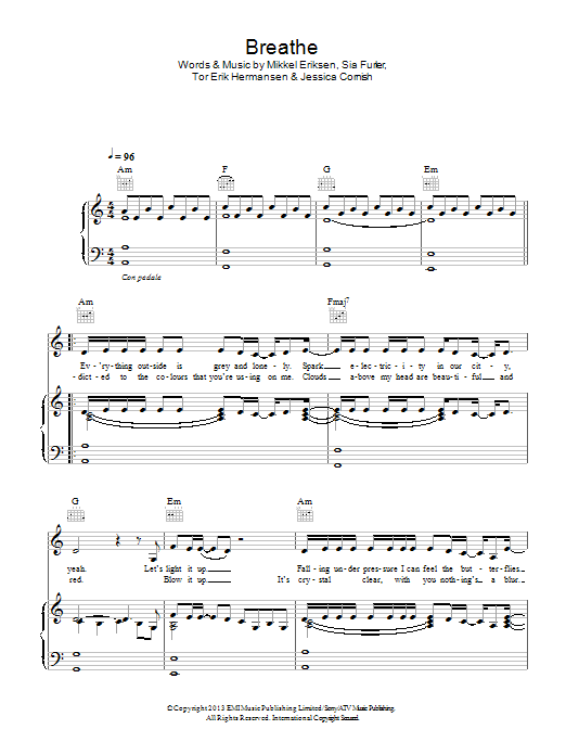 Jessie J Breathe Sheet Music Notes & Chords for Piano, Vocal & Guitar (Right-Hand Melody) - Download or Print PDF