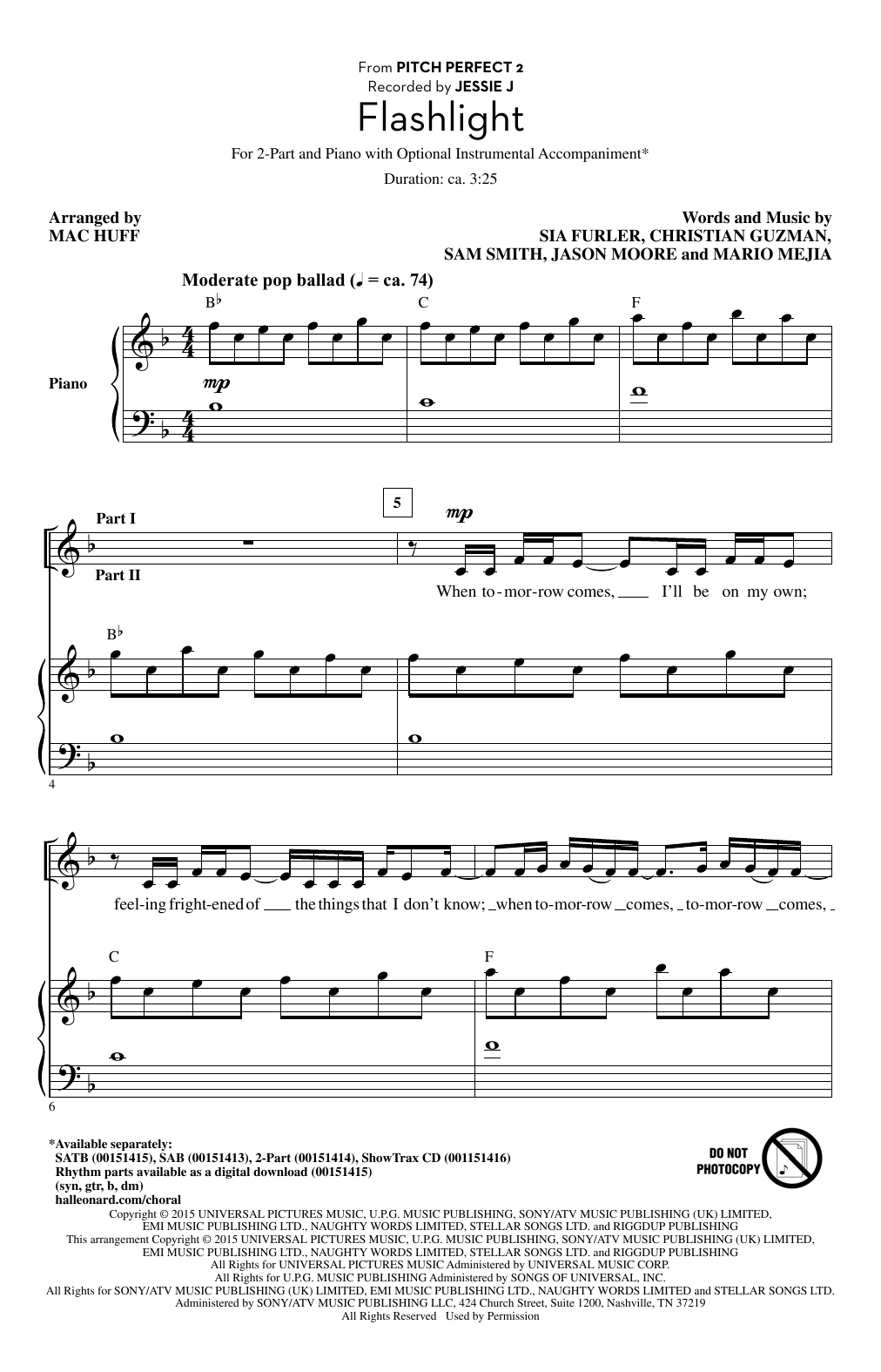 Jessie J Flashlight (arr. Mac Huff) Sheet Music Notes & Chords for 2-Part Choir - Download or Print PDF