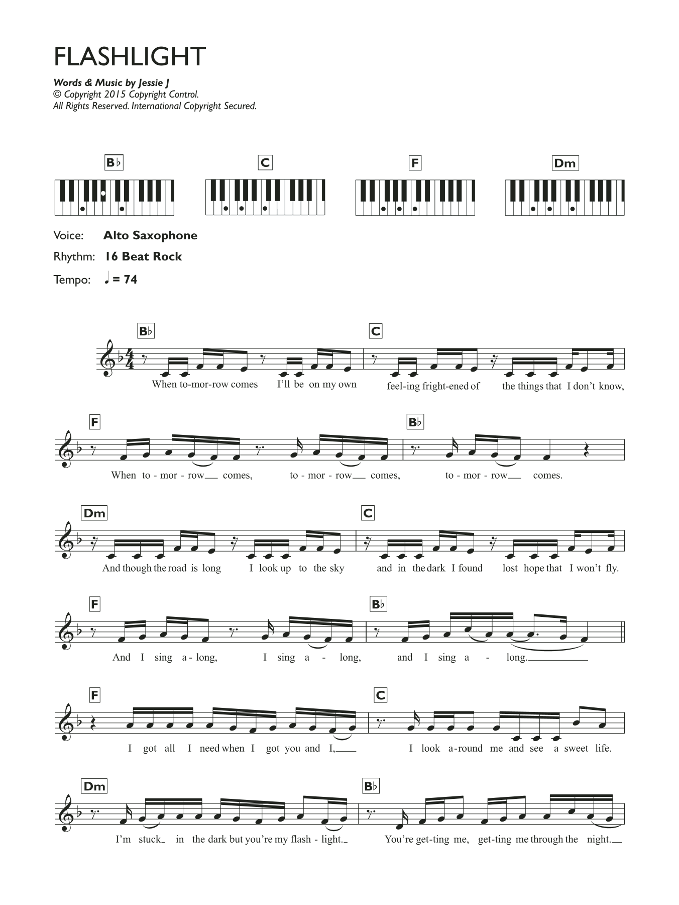 Jessie J Flashlight Sheet Music Notes & Chords for Lyrics & Chords - Download or Print PDF