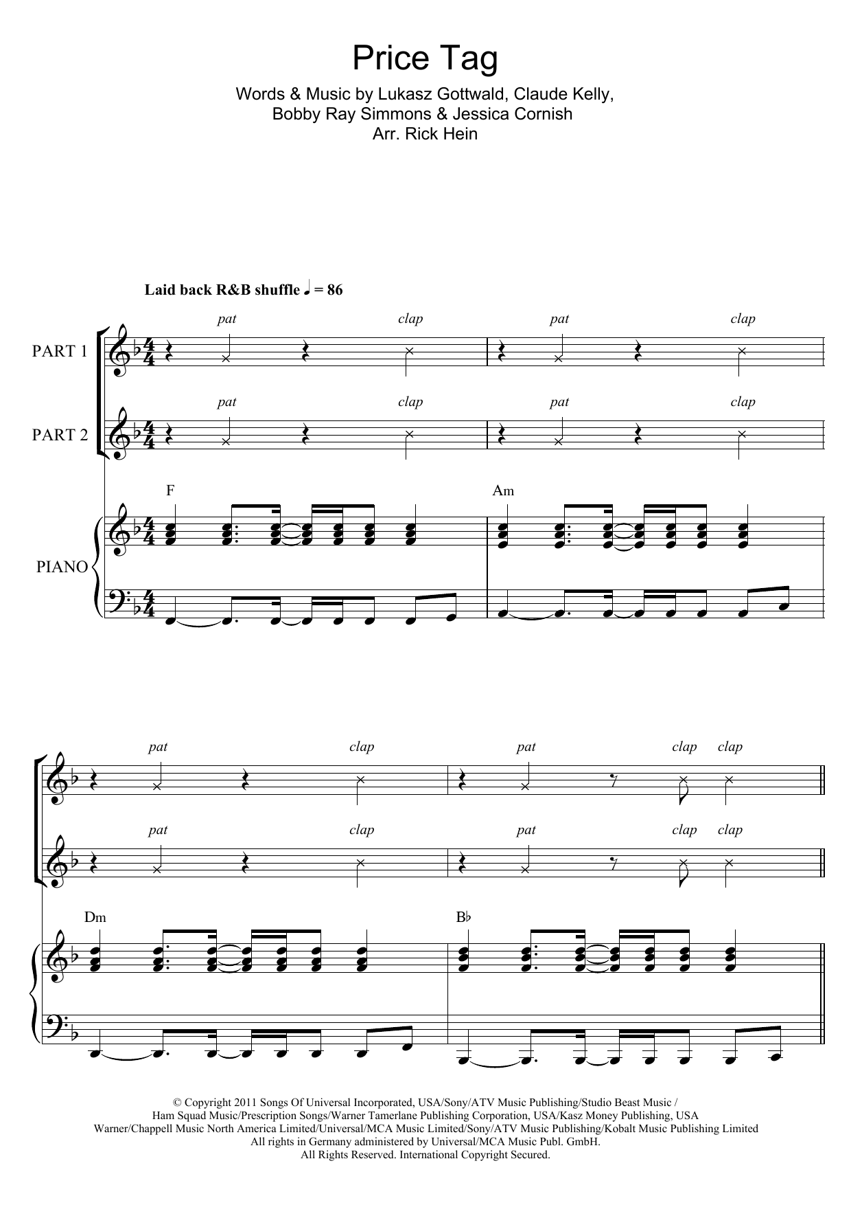Jessie J Price Tag (arr. Rick Hein) Sheet Music Notes & Chords for 2-Part Choir - Download or Print PDF