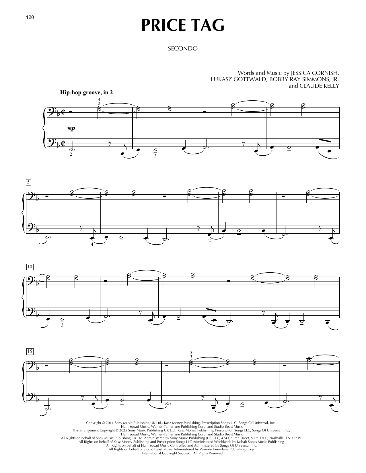 Jessie J Price Tag (feat. B.o.B.) Sheet Music Notes & Chords for Piano Duet - Download or Print PDF