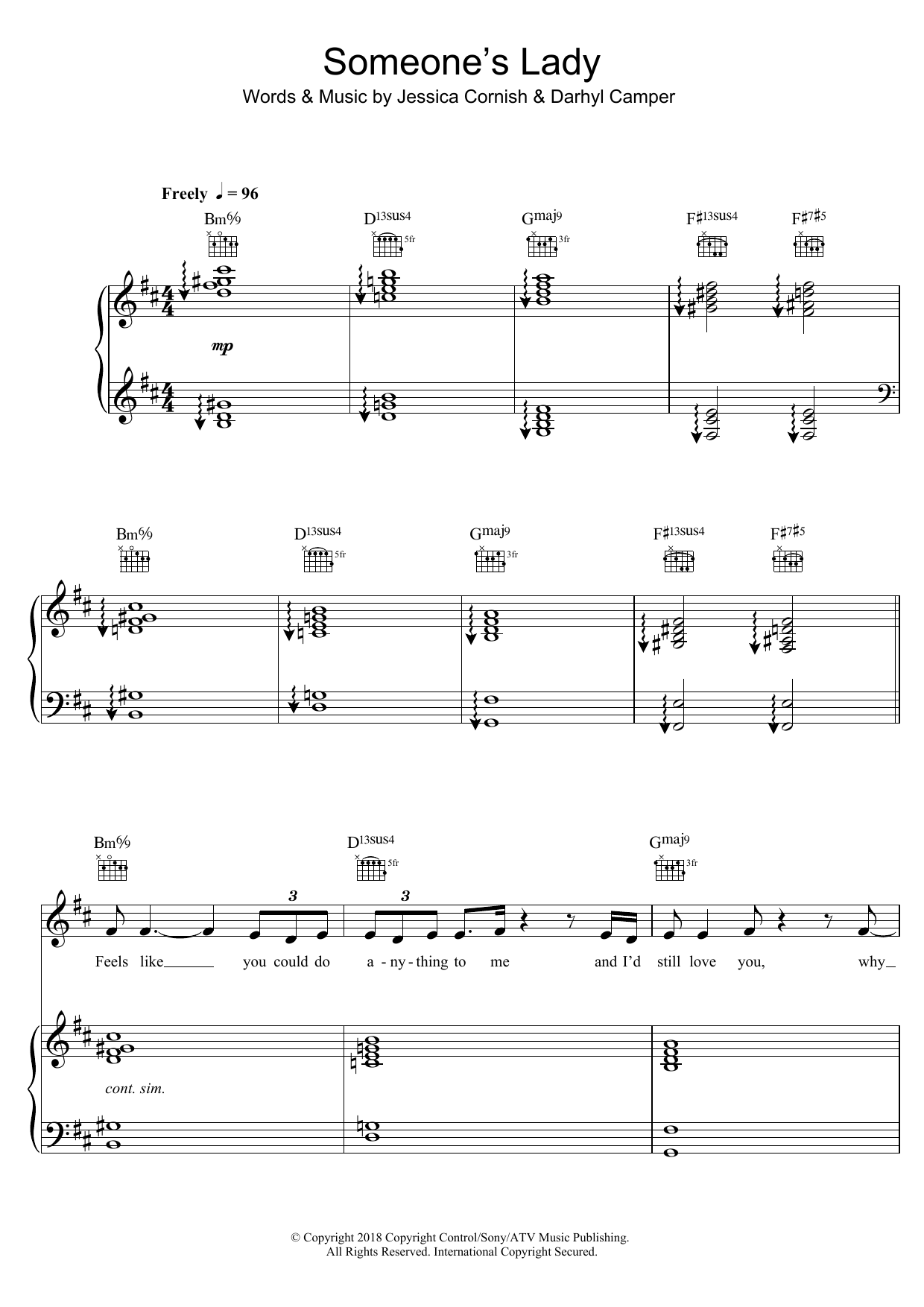 Jessie J Someone's Lady Sheet Music Notes & Chords for Piano, Vocal & Guitar (Right-Hand Melody) - Download or Print PDF