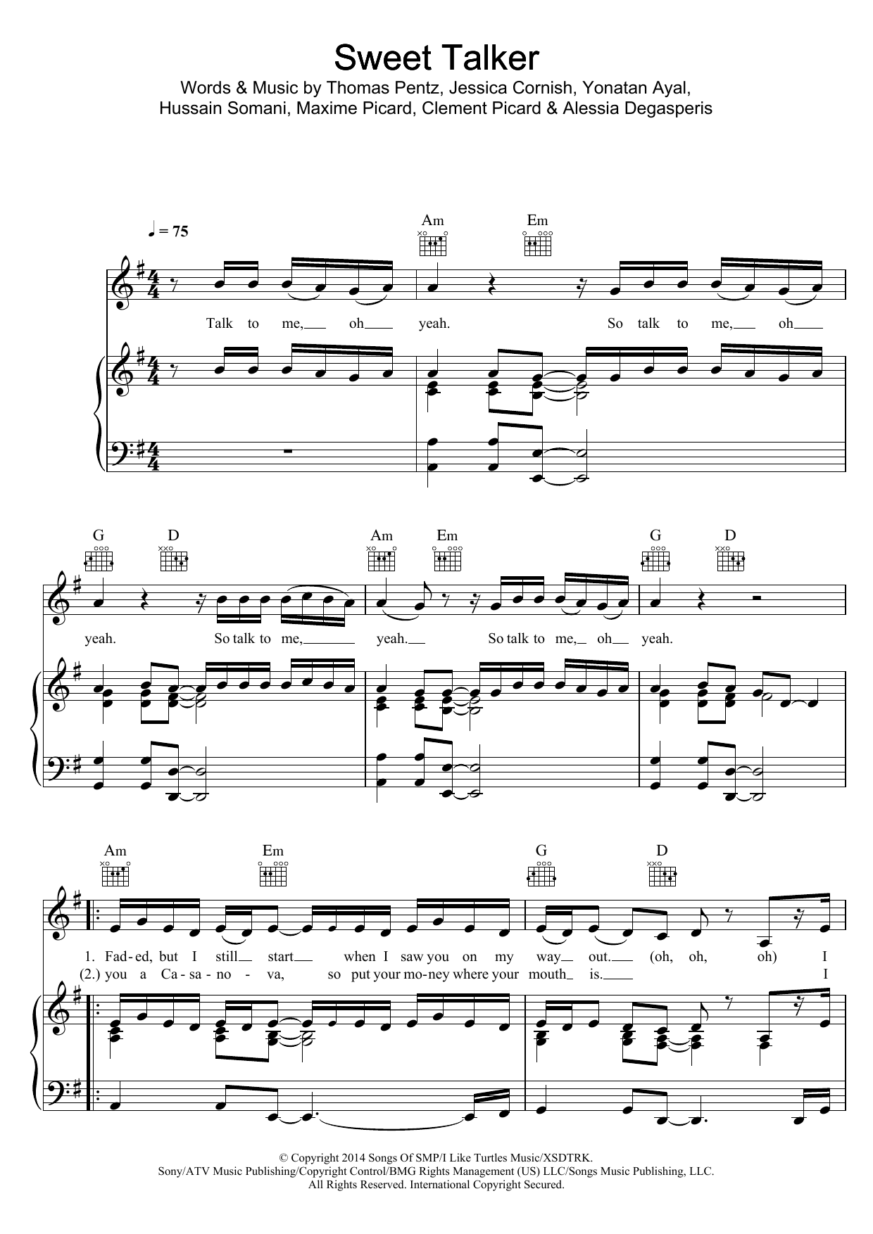 Jessie J Sweet Talker Sheet Music Notes & Chords for Piano, Vocal & Guitar (Right-Hand Melody) - Download or Print PDF