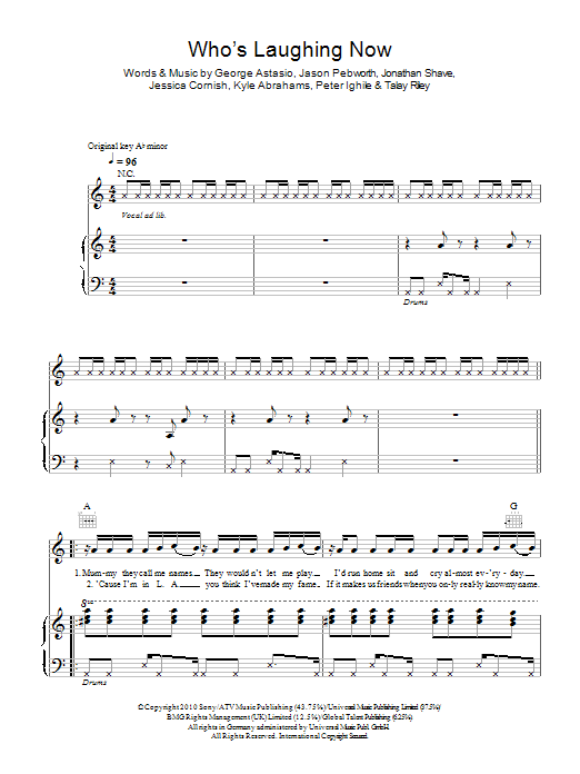 Jessie J Who's Laughing Now Sheet Music Notes & Chords for Piano, Vocal & Guitar (Right-Hand Melody) - Download or Print PDF