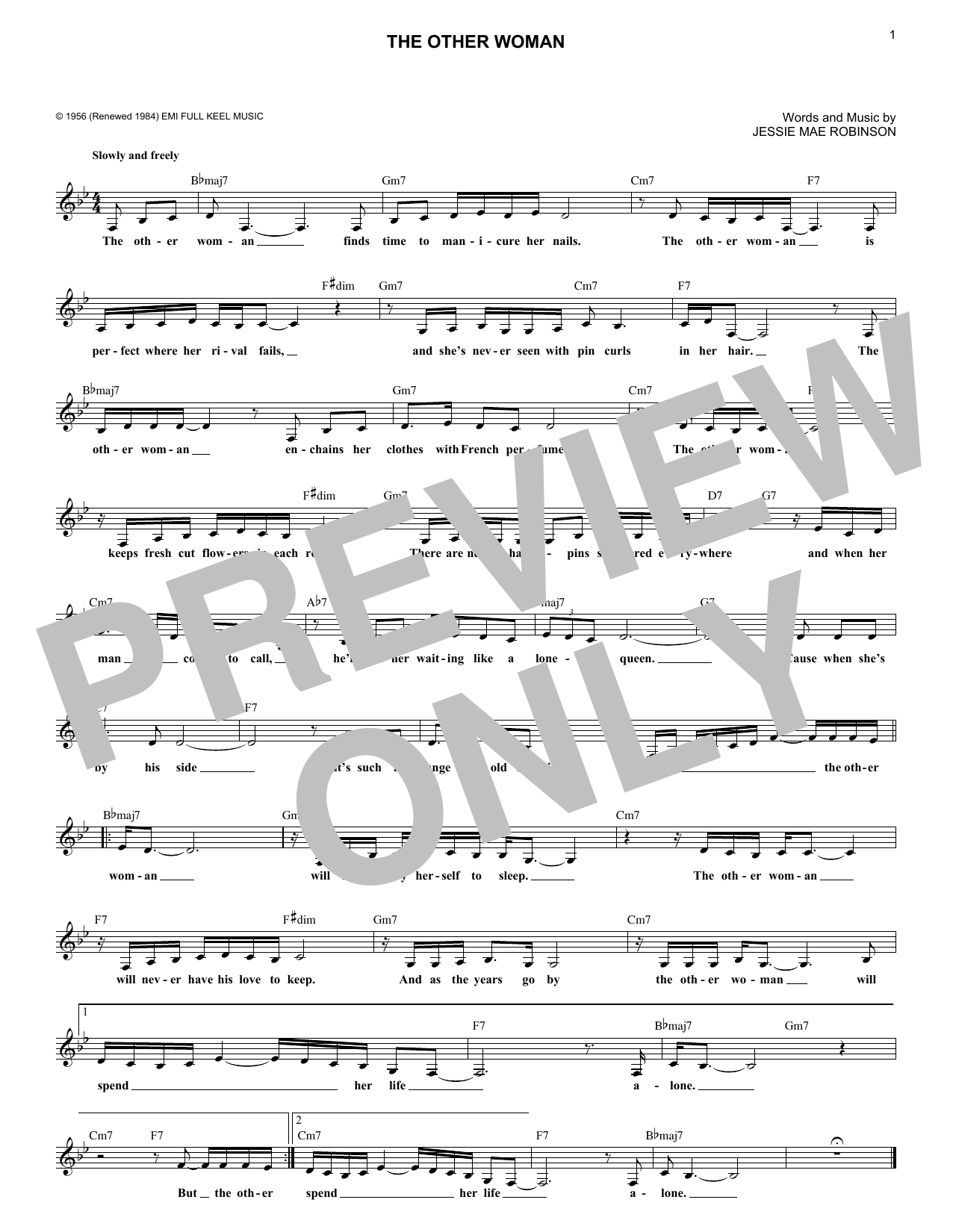 Jessie Robinson The Other Woman Sheet Music Notes & Chords for Melody Line, Lyrics & Chords - Download or Print PDF