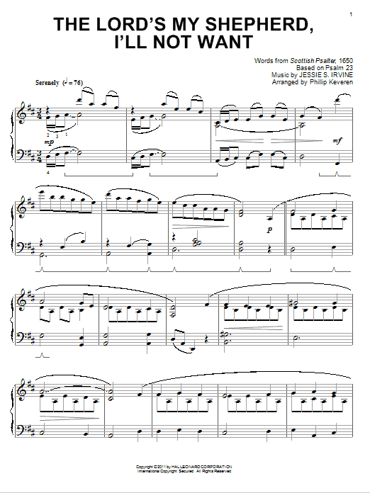 Jessie S. Irvine The Lord's My Shepherd, I'll Not Want [Classical version] (arr. Phillip Keveren) Sheet Music Notes & Chords for Piano - Download or Print PDF