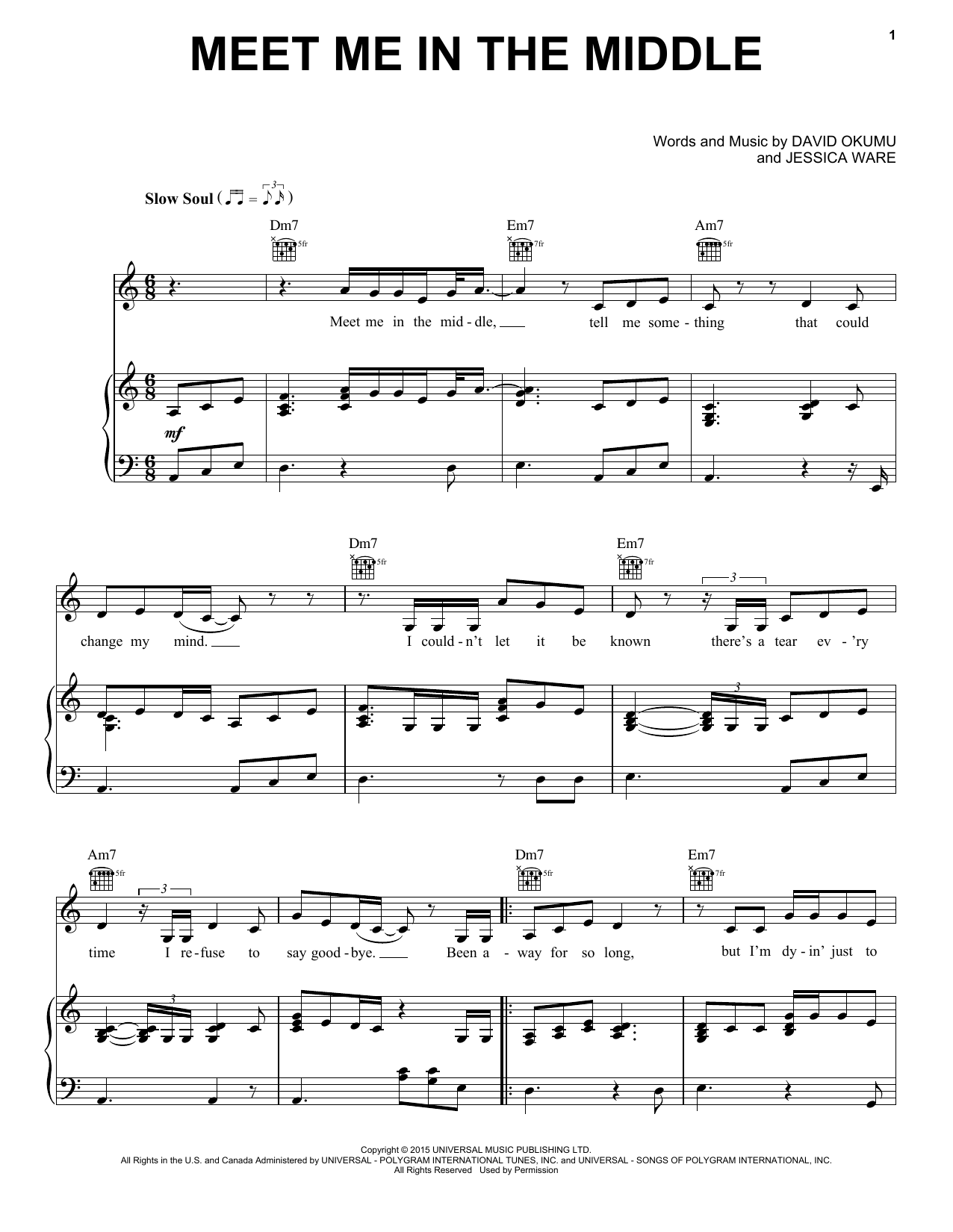 Jessie Ware Meet Me In The Middle Sheet Music Notes & Chords for Piano, Vocal & Guitar (Right-Hand Melody) - Download or Print PDF