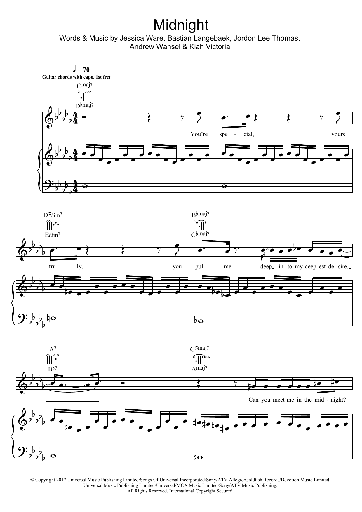 Jessie Ware Midnight Sheet Music Notes & Chords for Piano, Vocal & Guitar (Right-Hand Melody) - Download or Print PDF