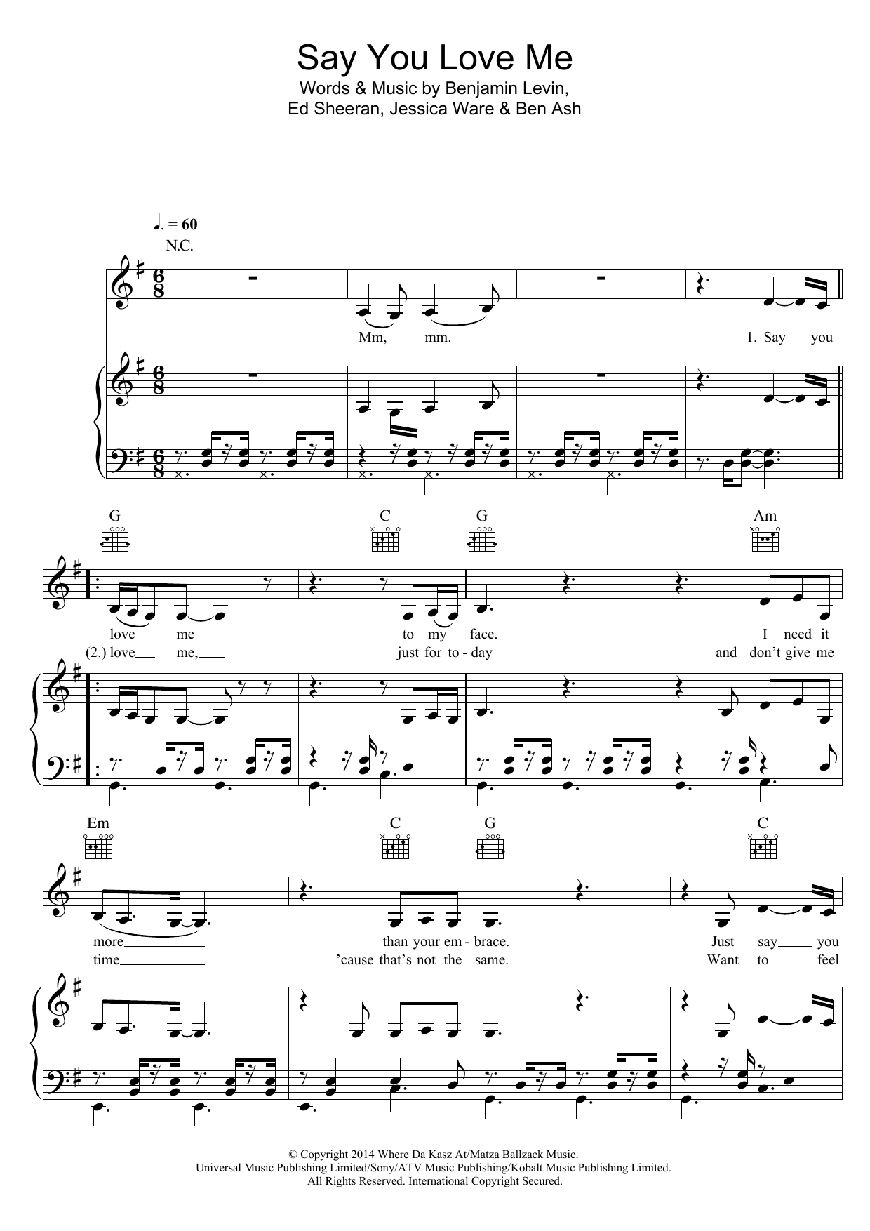 Jessie Ware Say You Love Me Sheet Music Notes & Chords for Piano, Vocal & Guitar (Right-Hand Melody) - Download or Print PDF