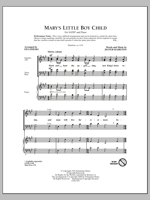 Jester Hairston Mary's Little Boy Child (arr. Ed Lojeski) Sheet Music Notes & Chords for SATB - Download or Print PDF
