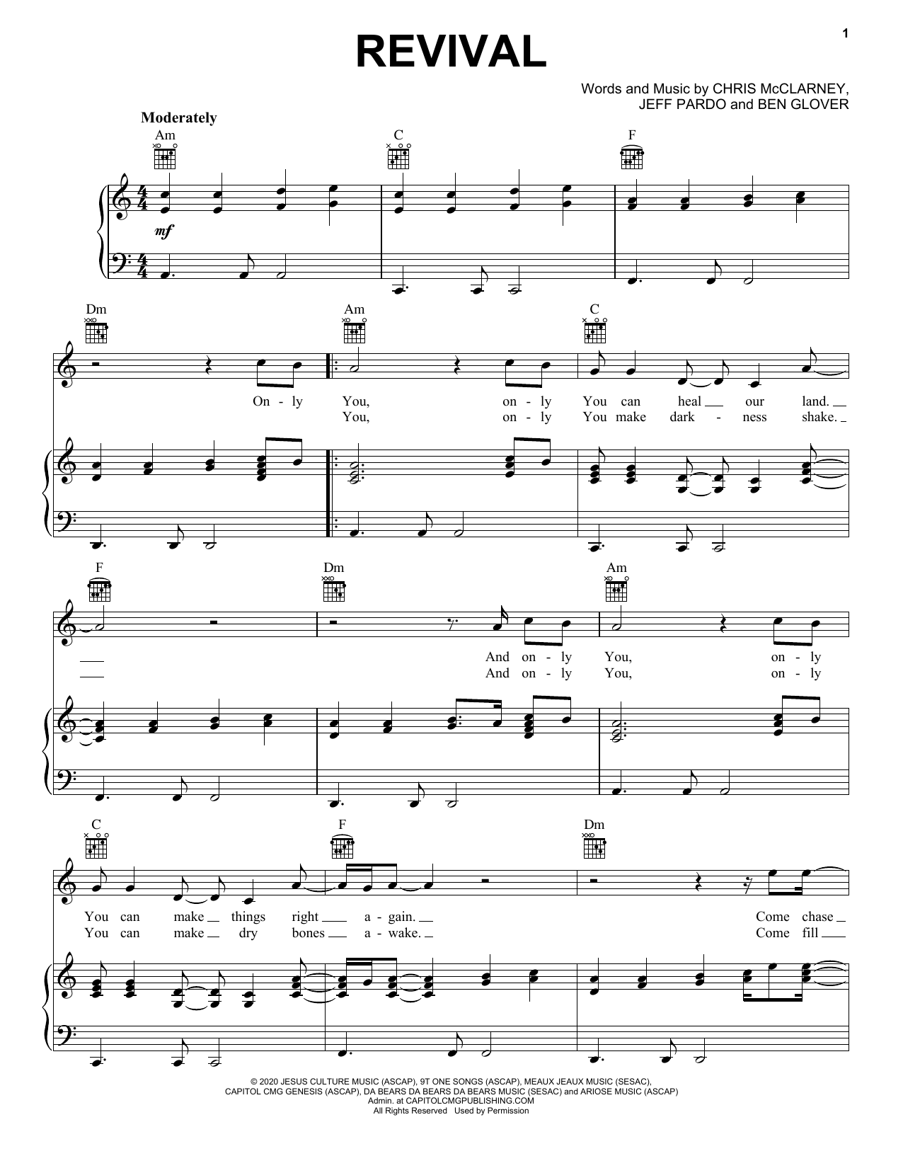 Jesus Culture Revival (feat. Chris McClarney) Sheet Music Notes & Chords for Piano, Vocal & Guitar (Right-Hand Melody) - Download or Print PDF
