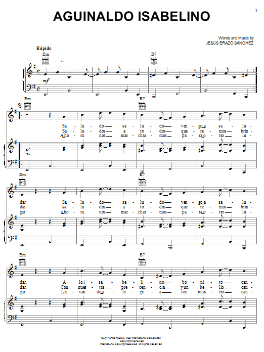 Jesús Erazo Sánchez Aguinaldo Isabelino Sheet Music Notes & Chords for Piano, Vocal & Guitar (Right-Hand Melody) - Download or Print PDF