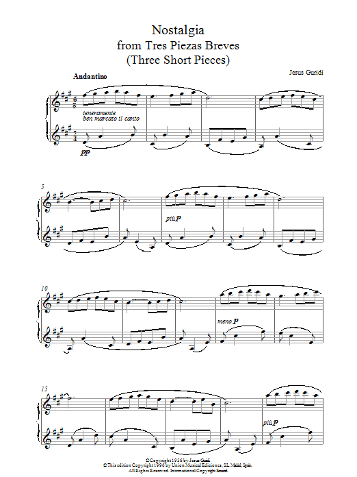 Jesus Guridi Nostalgia From Tres Piezas Breves sheet music notes and chords. Download Printable PDF.