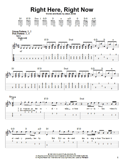 Jesus Jones Right Here, Right Now Sheet Music Notes & Chords for Lyrics & Chords - Download or Print PDF