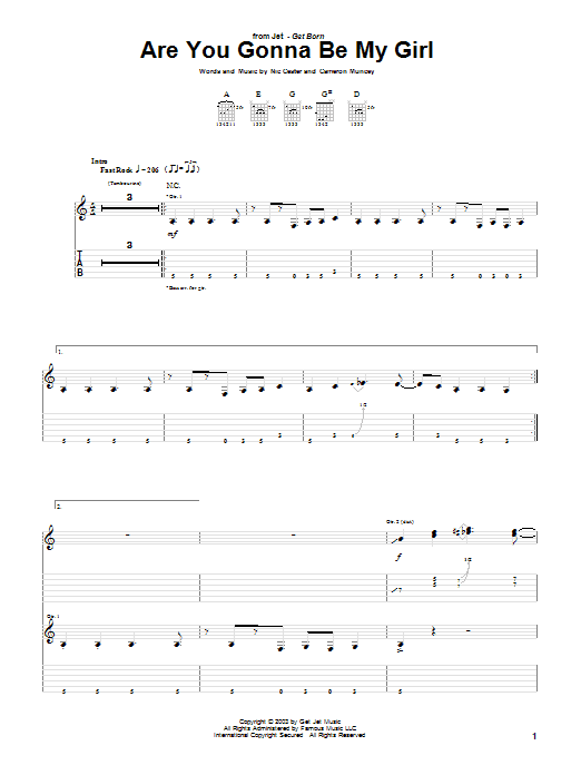 Jet Are You Gonna Be My Girl Sheet Music Notes & Chords for Lyrics & Chords - Download or Print PDF
