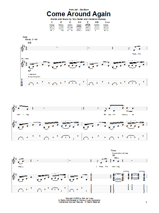 Jet Come Around Again Sheet Music Notes & Chords for Guitar Tab - Download or Print PDF