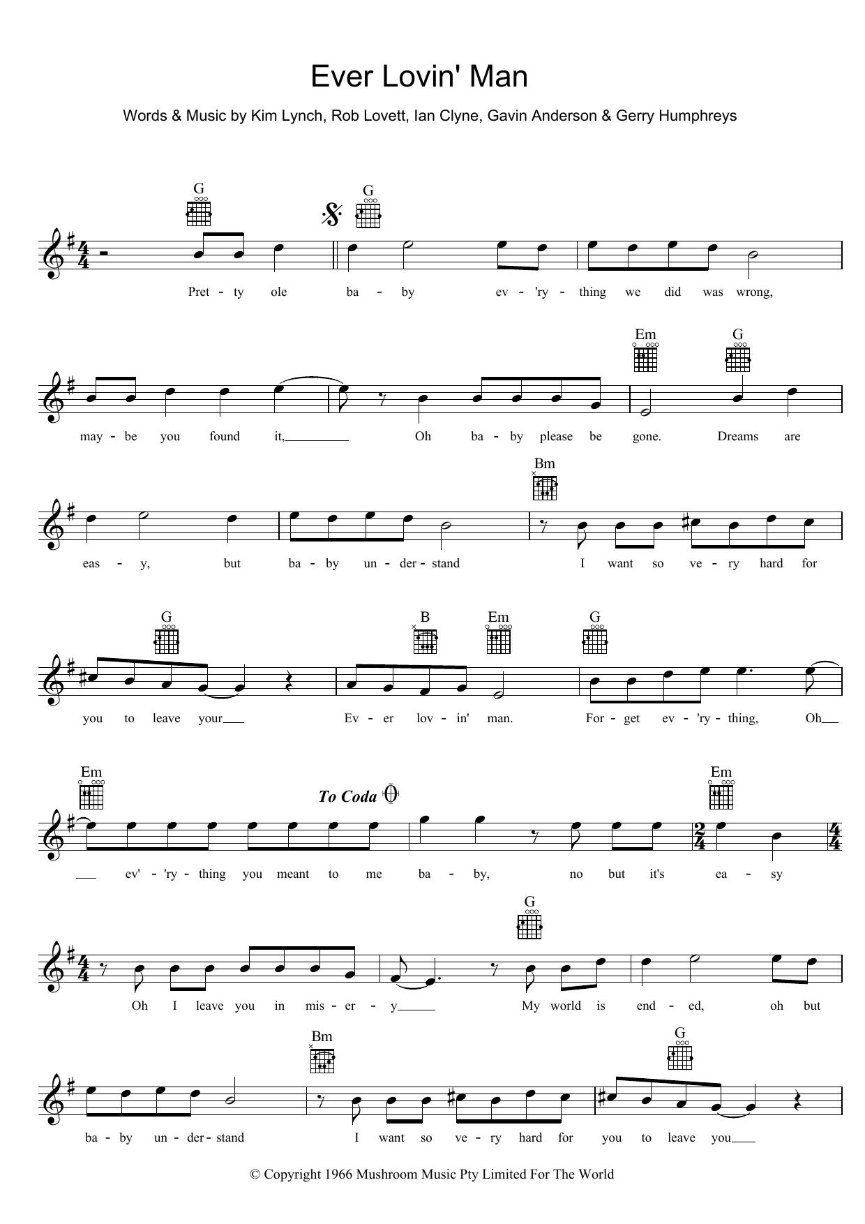 Jet Ever Lovin' Man Sheet Music Notes & Chords for Melody Line, Lyrics & Chords - Download or Print PDF