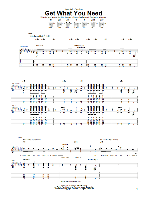 Jet Get What You Need Sheet Music Notes & Chords for Guitar Tab - Download or Print PDF