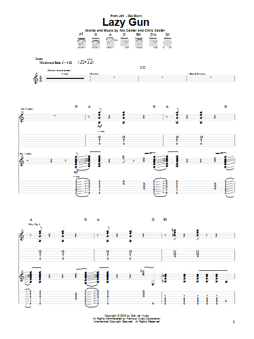 Jet Lazy Gun Sheet Music Notes & Chords for Guitar Tab - Download or Print PDF