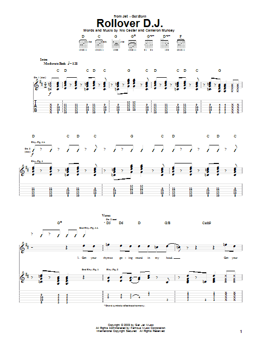 Jet Rollover D.J. Sheet Music Notes & Chords for Guitar Tab - Download or Print PDF