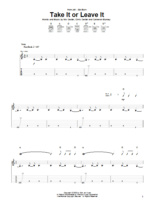 Jet Take It Or Leave It Sheet Music Notes & Chords for Guitar Tab - Download or Print PDF