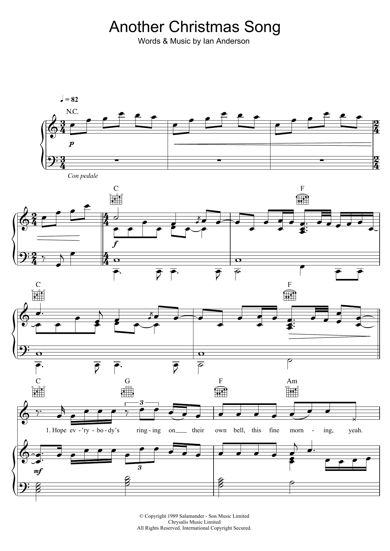 Jethro Tull Another Christmas Song Sheet Music Notes & Chords for Piano, Vocal & Guitar (Right-Hand Melody) - Download or Print PDF Jethro Tull Another Christmas Song Sheet Music Notes & Chords for Piano, Vocal & Guitar (Right-Hand Melody) - Download or Print PDF