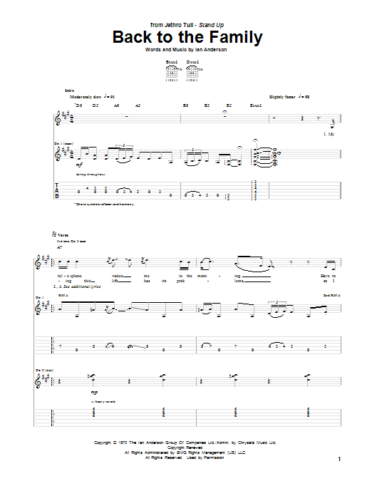 Jethro Tull Back To The Family Sheet Music Notes & Chords for Guitar Tab - Download or Print PDF