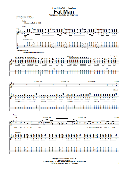 Jethro Tull Fat Man Sheet Music Notes & Chords for Guitar Tab - Download or Print PDF