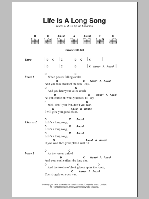 Jethro Tull Life Is A Long Song Sheet Music Notes & Chords for Guitar Tab - Download or Print PDF