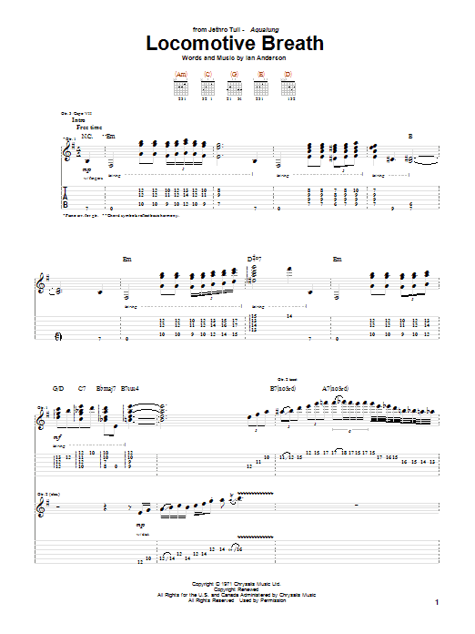 Jethro Tull Locomotive Breath Sheet Music Notes & Chords for Guitar Lead Sheet - Download or Print PDF