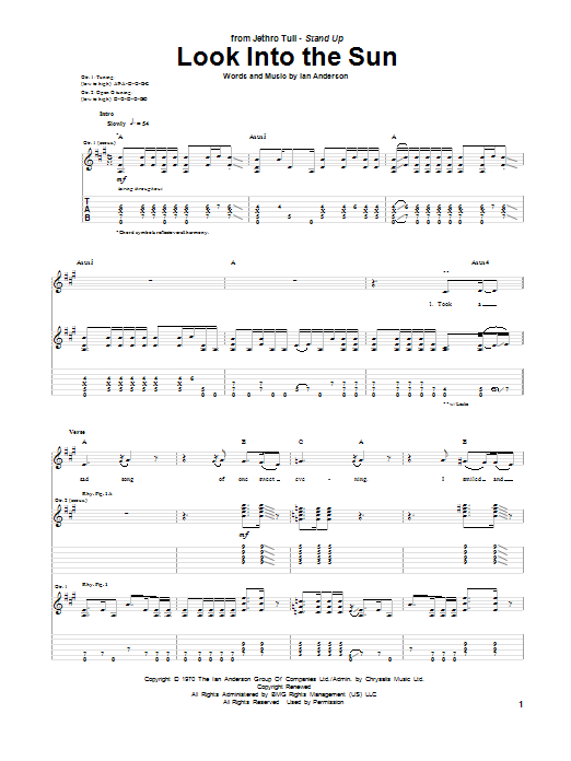 Jethro Tull Look Into The Sun Sheet Music Notes & Chords for Guitar Tab - Download or Print PDF