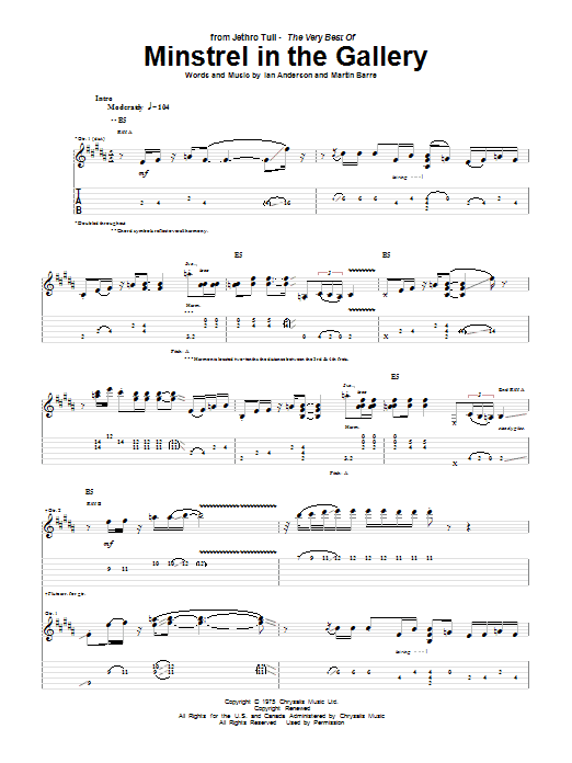 Jethro Tull Minstrel In The Gallery Sheet Music Notes & Chords for Guitar Tab - Download or Print PDF